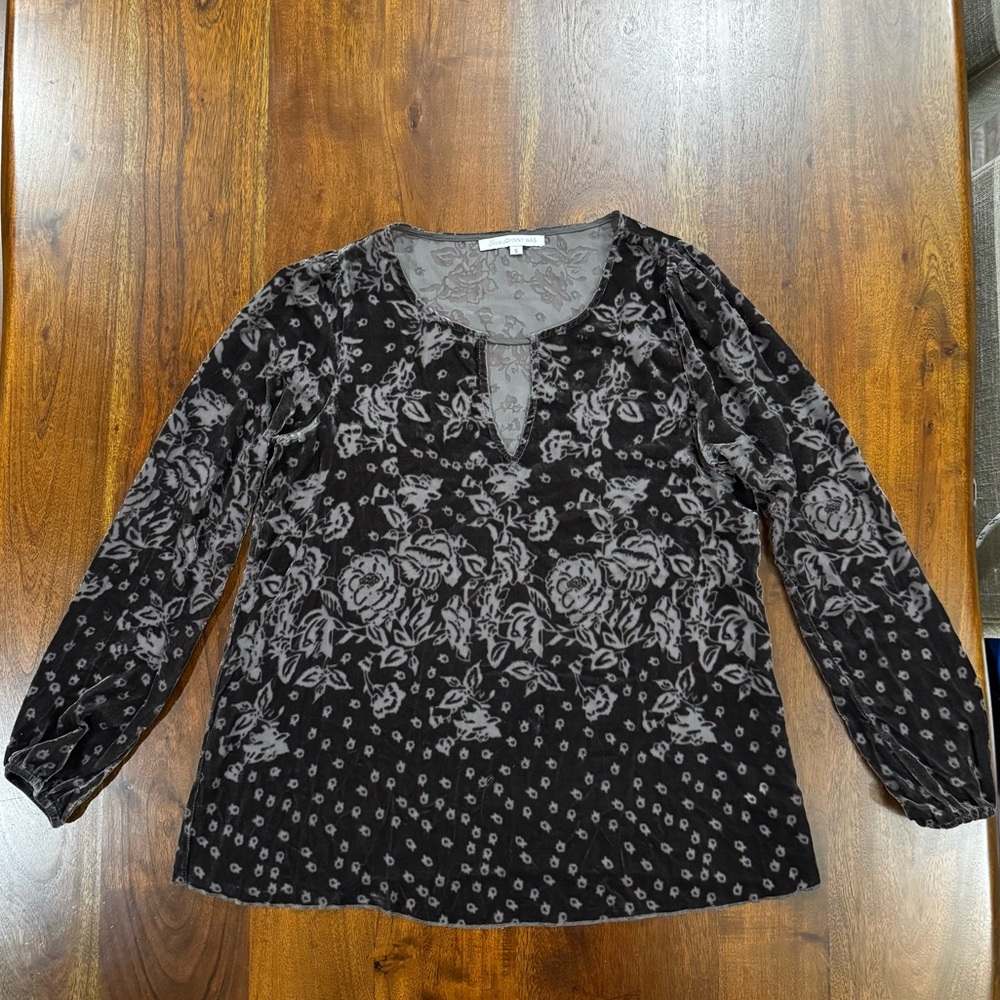 Love Johnny Was Silk Burnout Velvet Floral Rose Peasant Blouse Size Small Boho